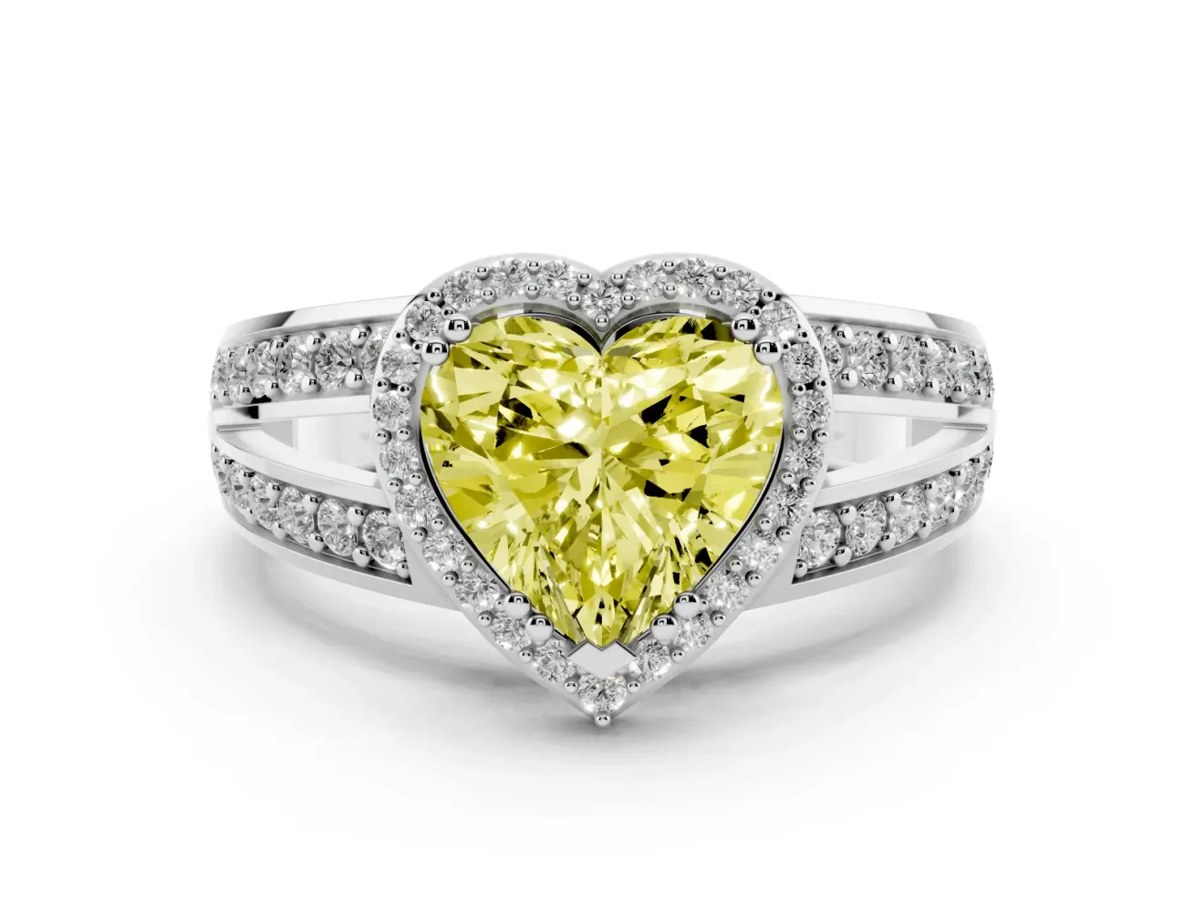 Heart-Shaped Halo Engagement Ring Setting for a Fancy Yellow Lab-Grown Diamond | Pave Split Shank | Sterling Silver