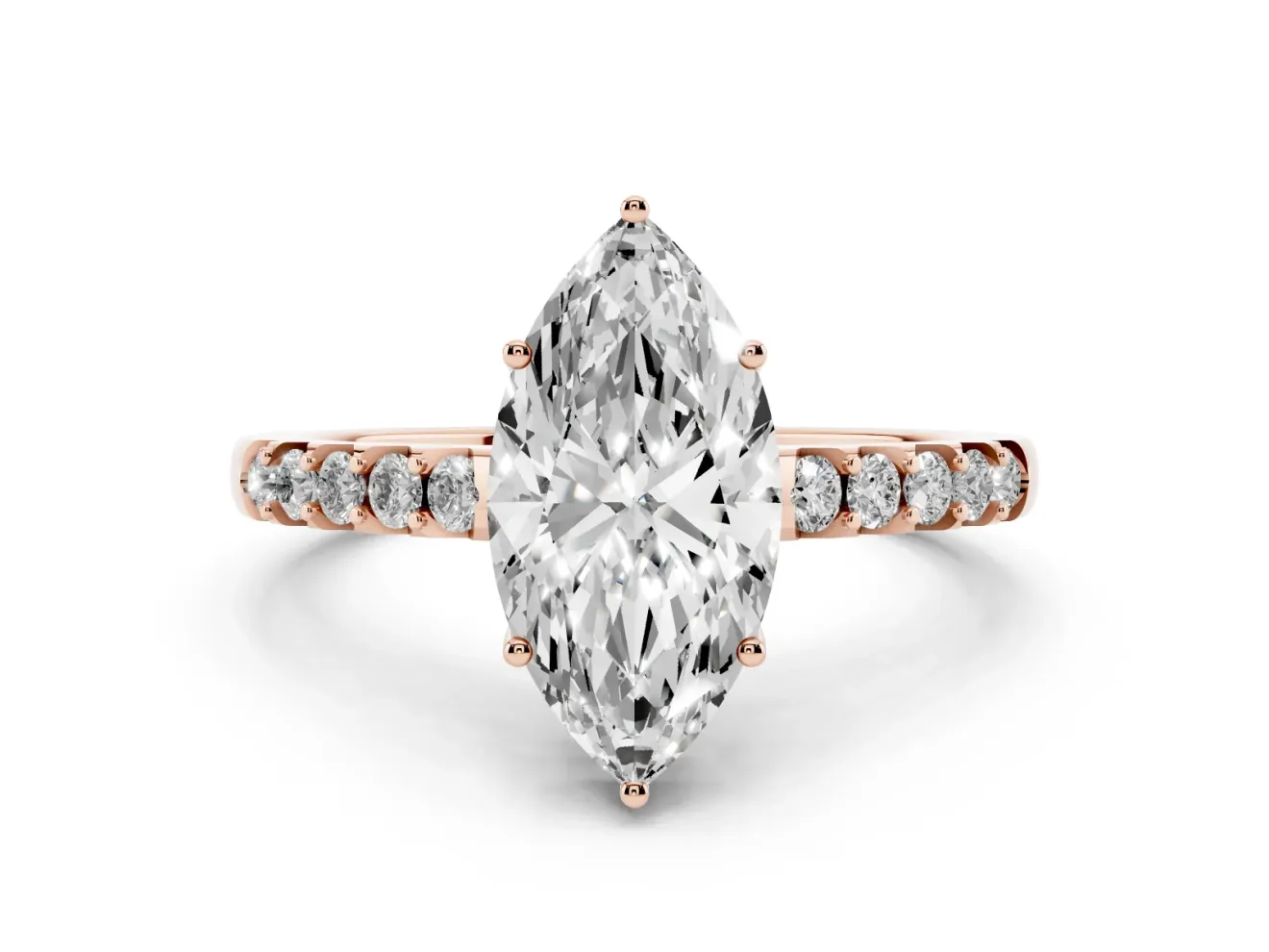 Marquise Hidden Halo Solitaire Engagement Ring Setting | Shared Prong Band | Rose Gold