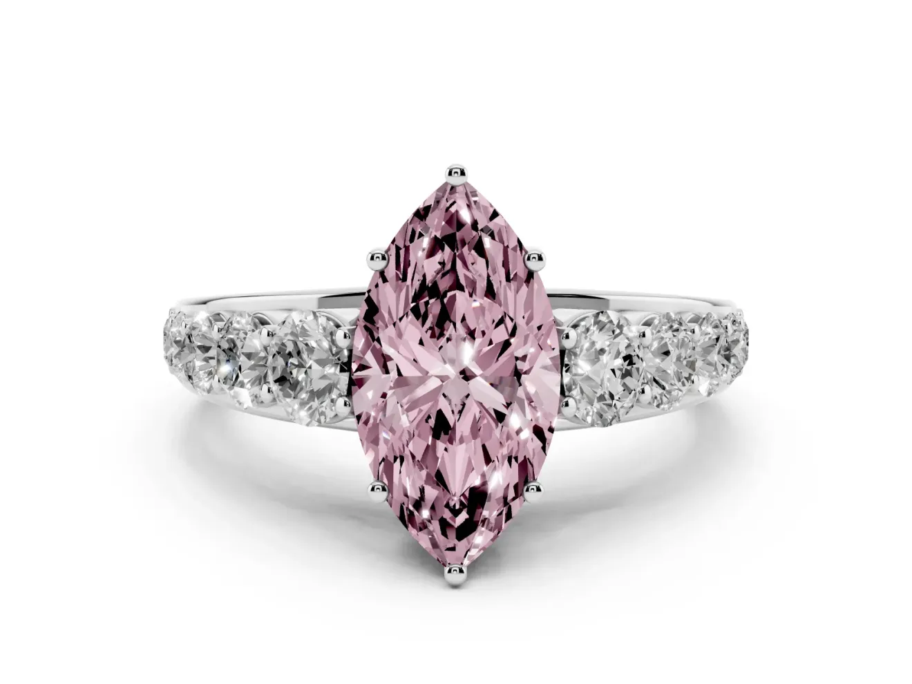 Marquise Graduated Side Stone Engagement Ring Setting for a Fancy Pink Lab-Grown Diamond | Flat Top Band | Platinum