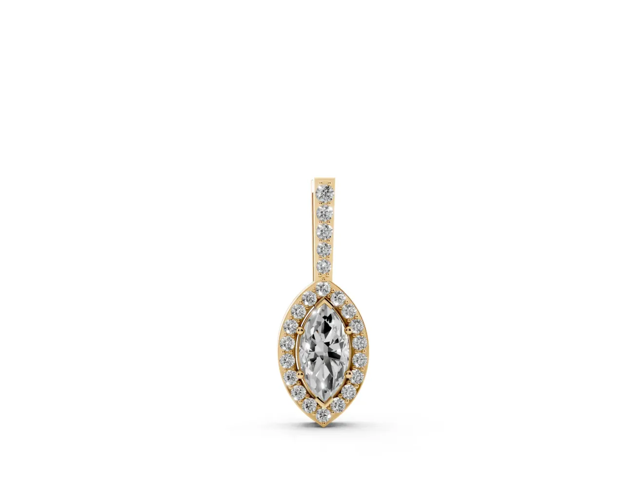 Marquise Lab-Grown Diamond Pavé Halo Pendant Necklace | Slim Pavé Bail | Yellow Gold