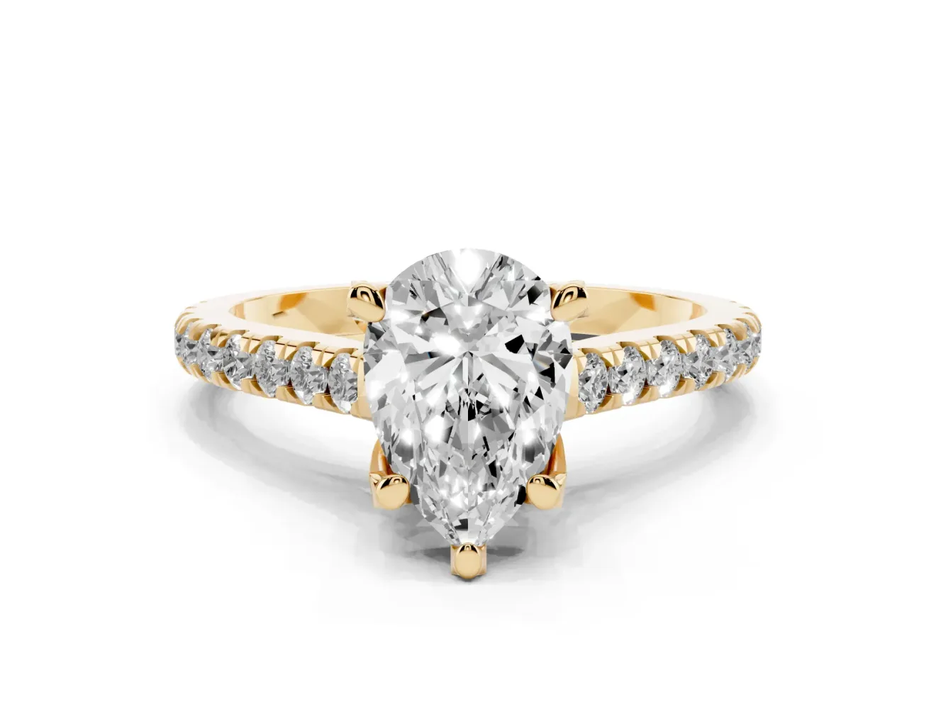 Pear-Shaped Hidden Halo Pave Engagement Ring Setting | Claw Prongs | Yellow Gold
