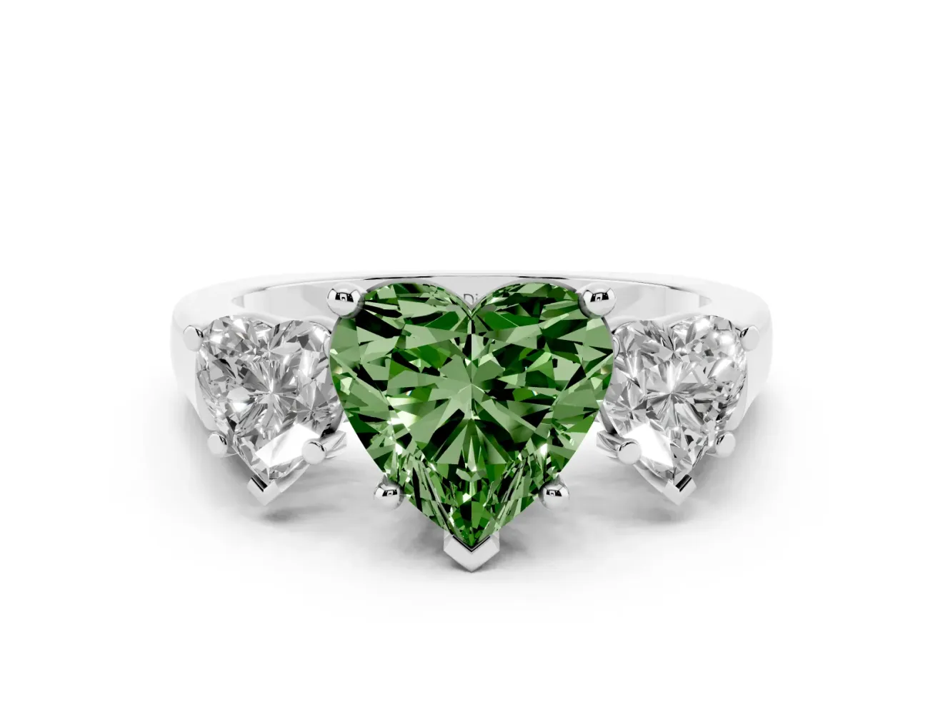 Heart-Shaped Three Stone Engagement Ring Setting for a Fancy Green Lab-Grown Diamond | Plain Squared Band | White Gold