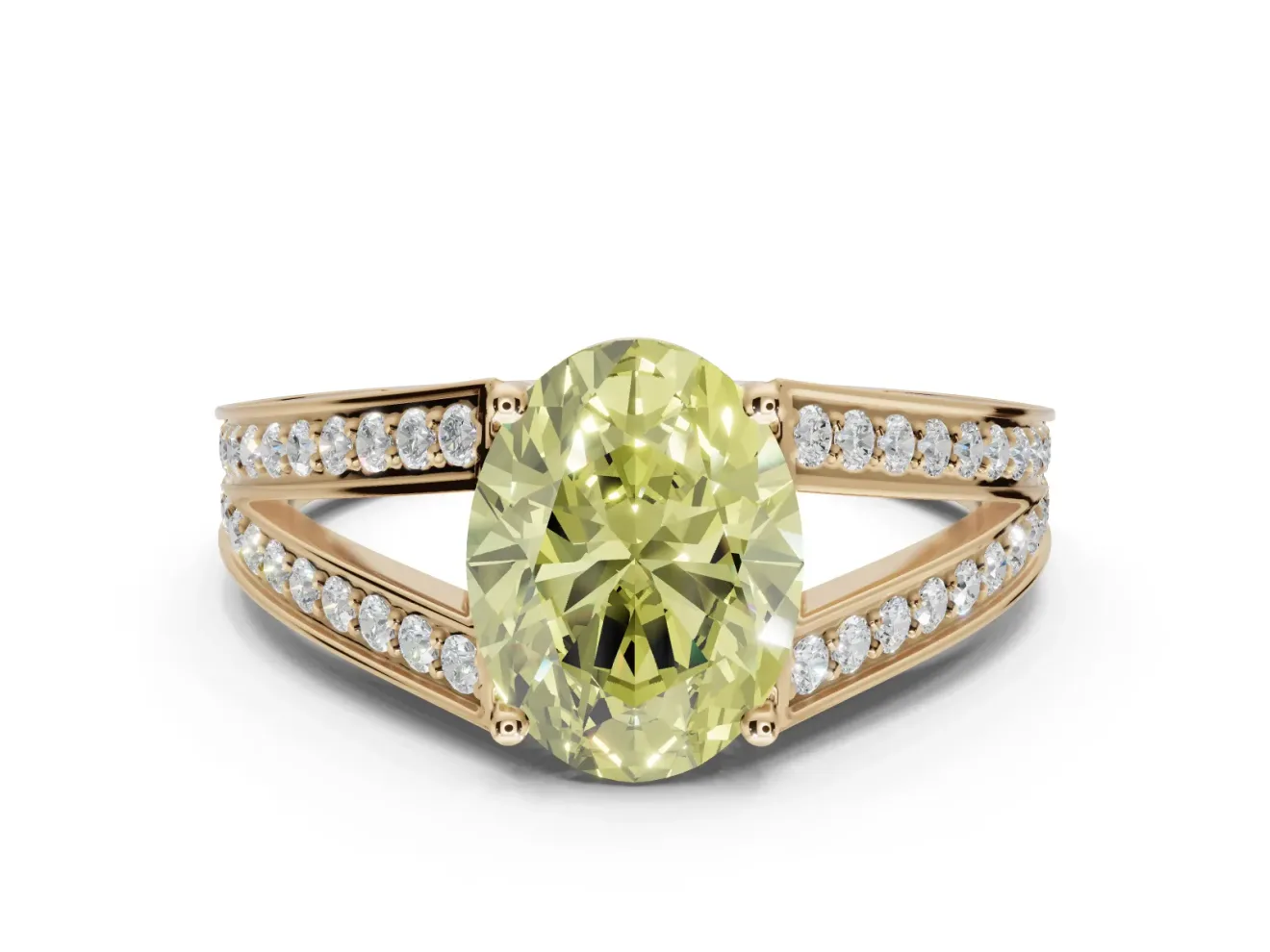 Oval Split Shank Pavé Engagement Ring Setting for a Fancy Yellow Lab-Grown Diamond | Yellow Gold