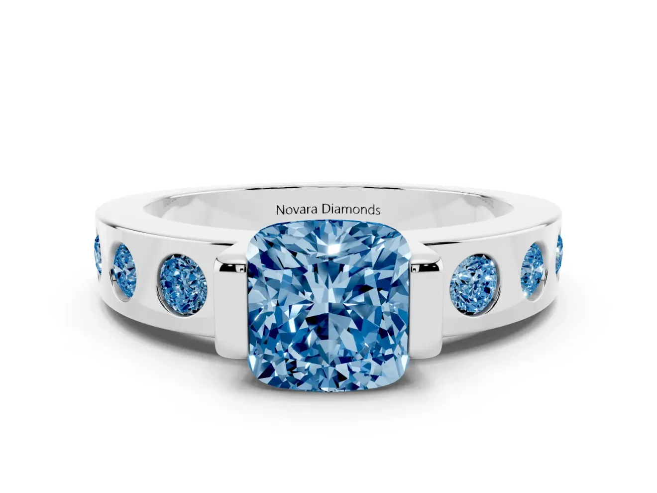 Cushion Cut Tension Style Engagement Ring Setting for a Fancy Blue Lab-Grown Diamond | Platinum