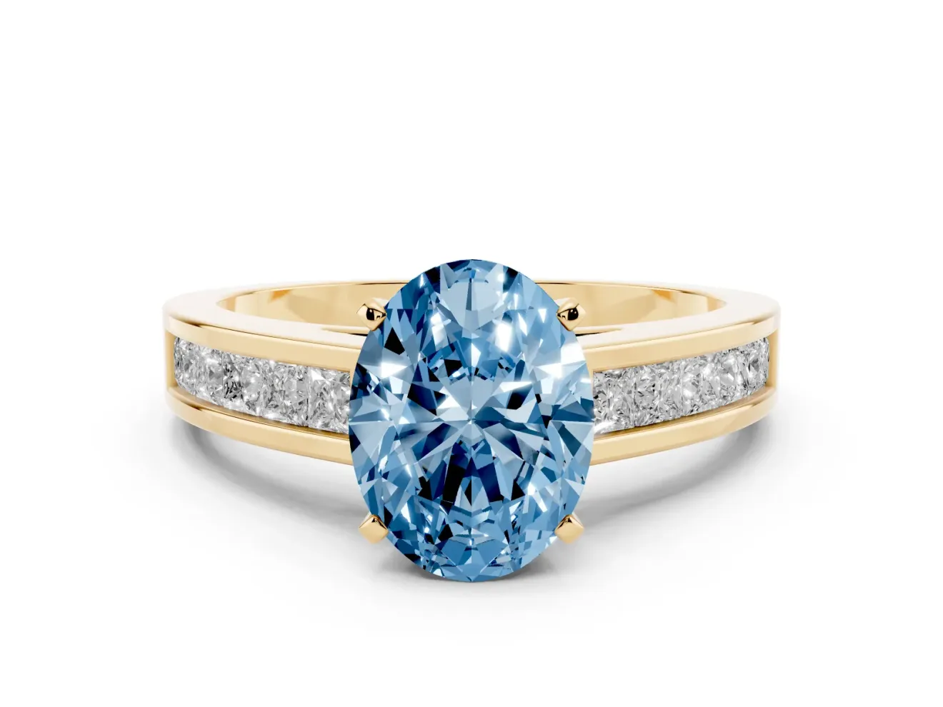 Oval Channel Set Engagement Ring Setting for a Fancy Blue Lab-Grown Diamond | Yellow Gold