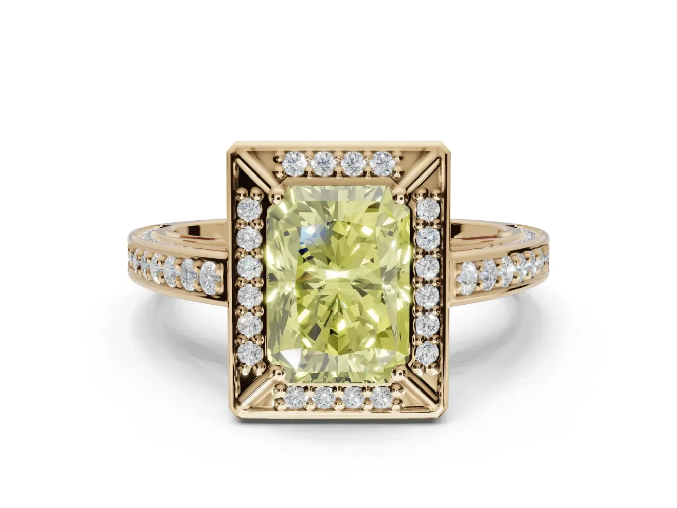 Radiant Cut Sectioned Halo Engagement Ring Setting for a Fancy Yellow Lab-Grown Diamond | Yellow Gold