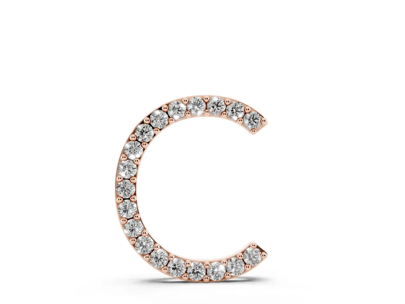 Round Lab-Grown Diamond Pavé Initial C Pendant Necklace | Single Row | Rose Gold