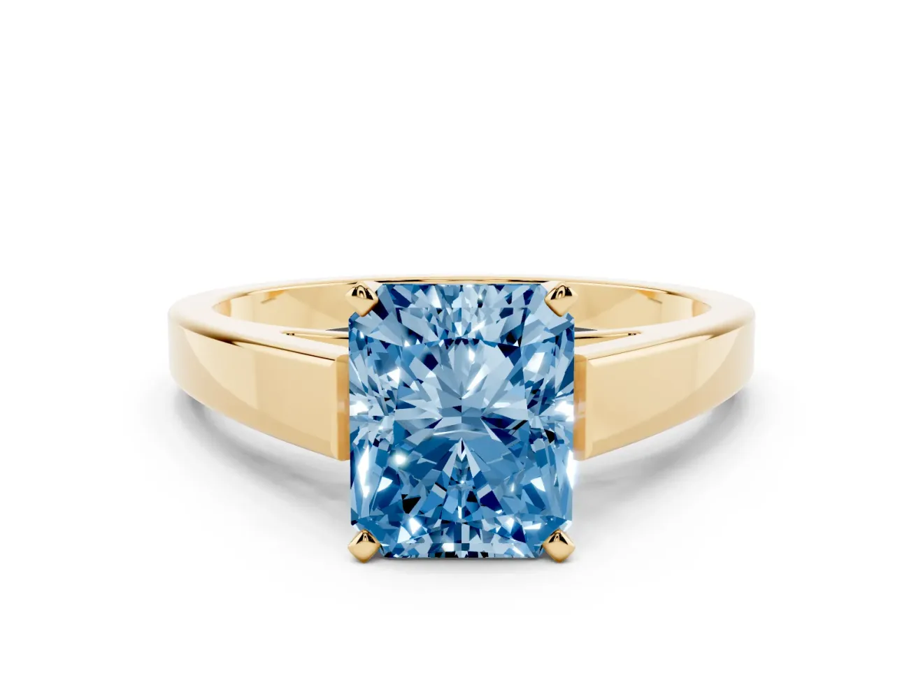 Radiant Cut Solitaire Engagement Ring Setting for a Fancy Blue Lab-Grown Diamond | Yellow Gold
