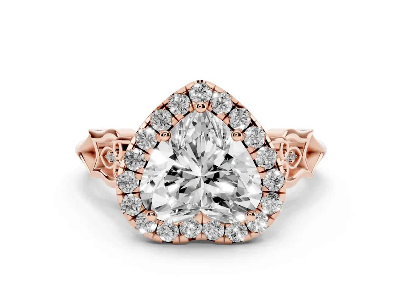 Heart-Shaped Vintage Halo Engagement Ring Setting | Pierced Filigree Shoulders | Rose Gold