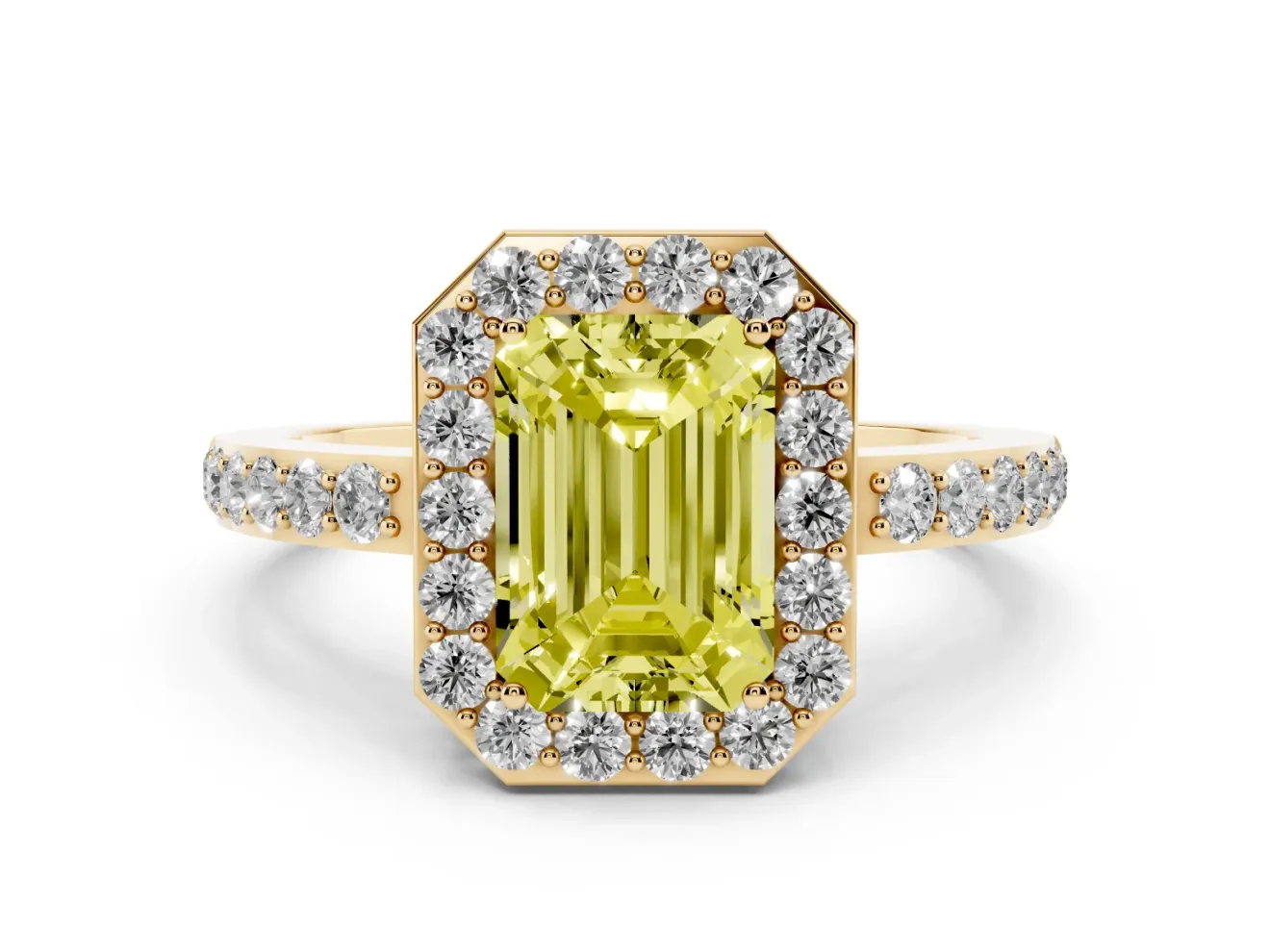 Emerald Cut Halo Engagement Ring Setting for a Fancy Yellow Lab-Grown Diamond | Yellow Gold - Design NV-24751