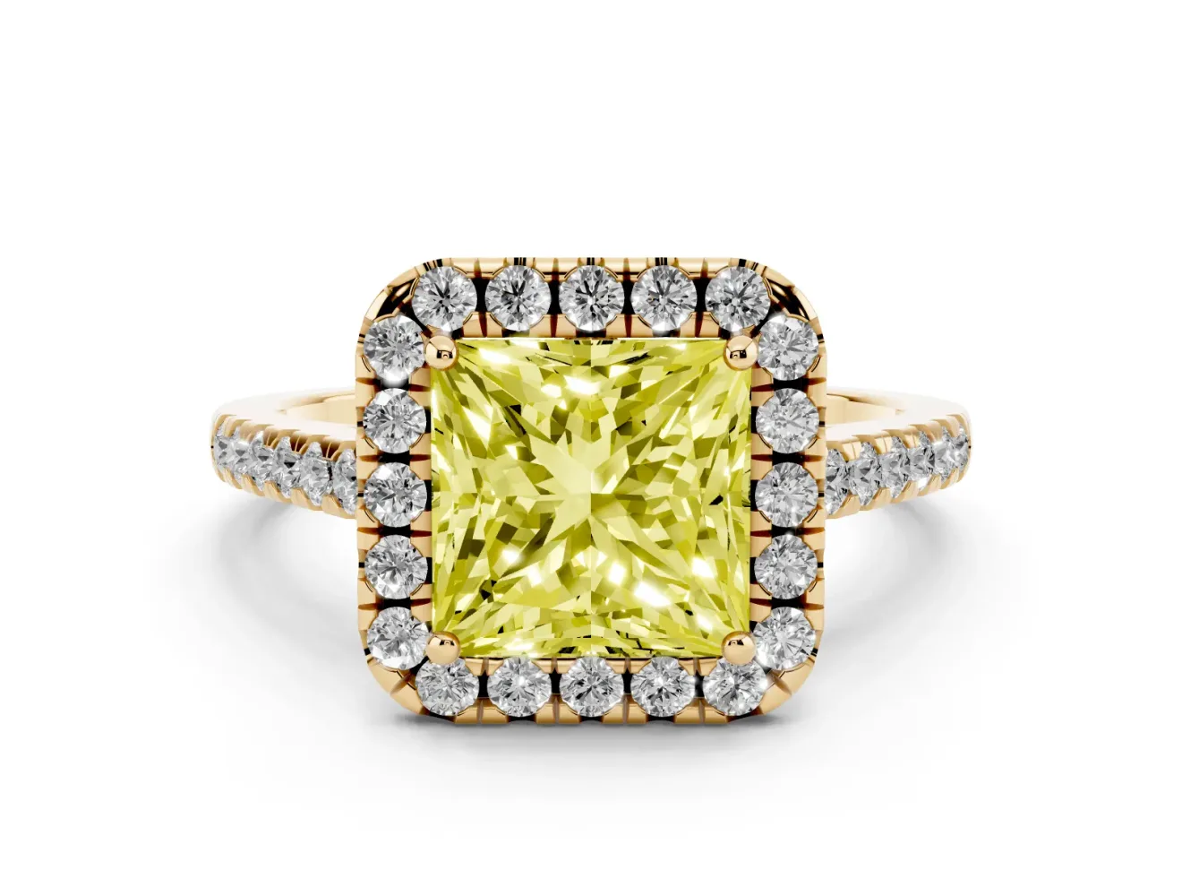 Princess Cut Raised Halo Engagement Ring Setting for a Fancy Yellow Lab-Grown Diamond | Yellow Gold