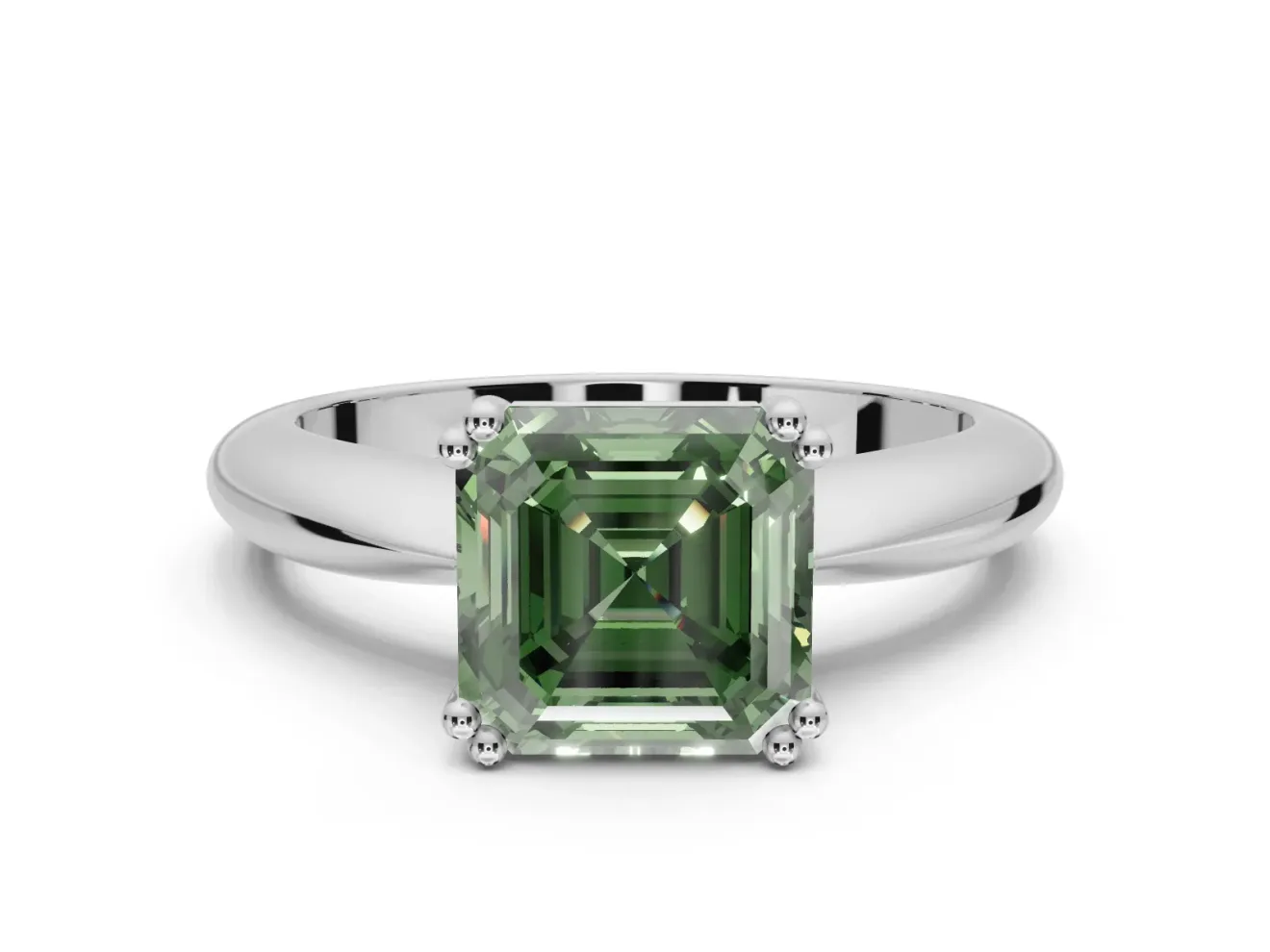 Princess Cut Tapered Solitaire Engagement Ring Setting for a Fancy Green Lab-Grown Diamond | Platinum