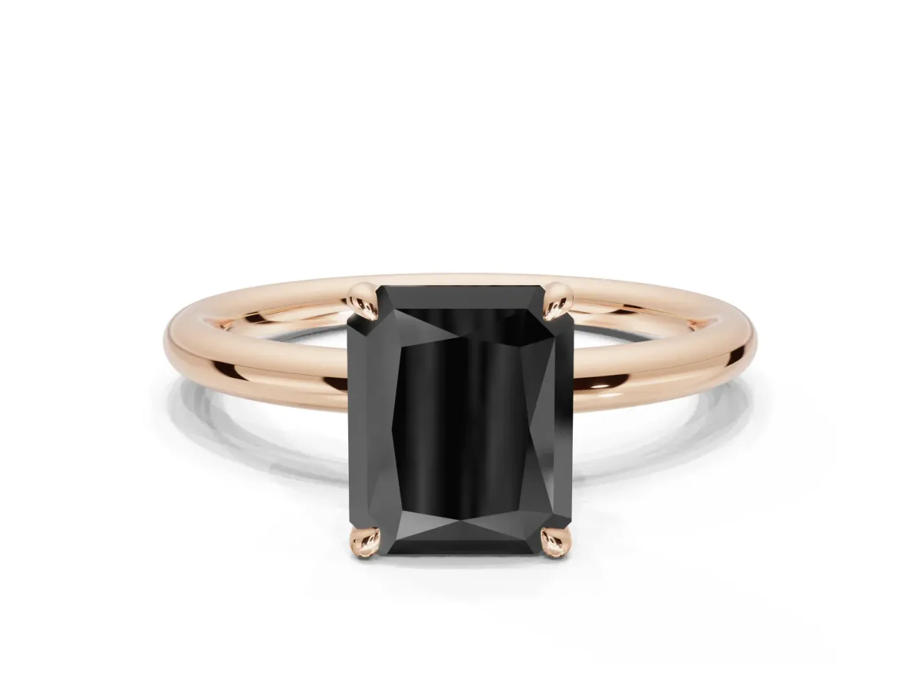 Radiant Cut Hidden Halo Engagement Ring Setting for a Black Center | Thin Plain Band | Rose Gold