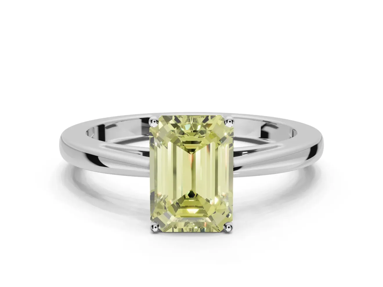 Emerald Cut Cathedral Engagement Ring Setting for a Fancy Yellow Lab-Grown Diamond | White Gold - Design NV-24626