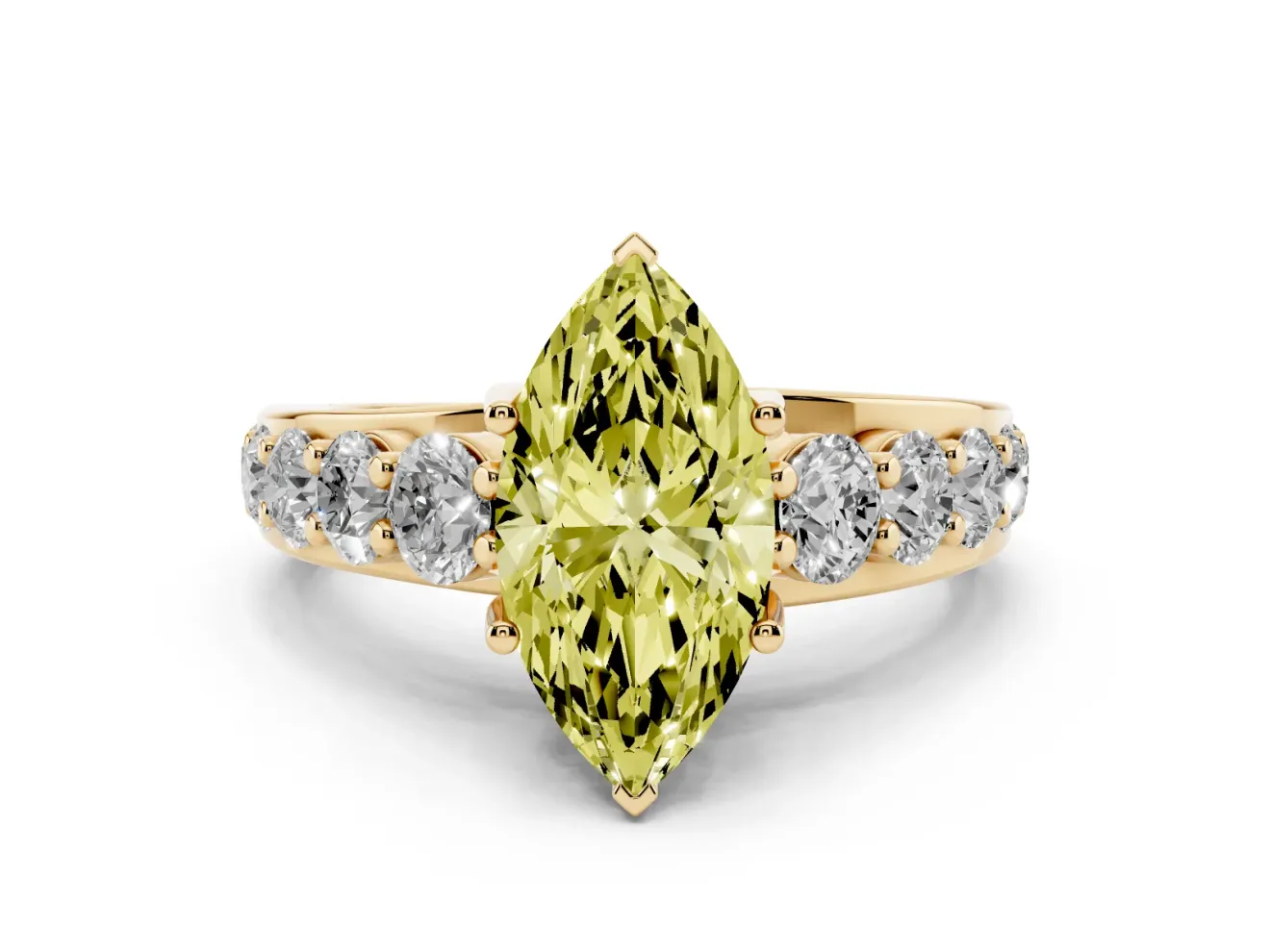 Marquise Graduated Engagement Ring Setting for a Fancy Yellow Lab-Grown Diamond | Yellow Gold
