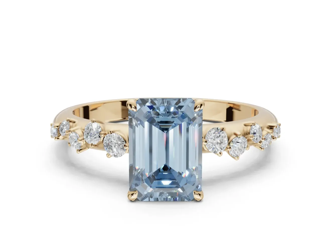 Emerald Cut Graduated Solitaire Engagement Ring Setting for a Fancy Blue Lab-Grown Diamond | Yellow Gold