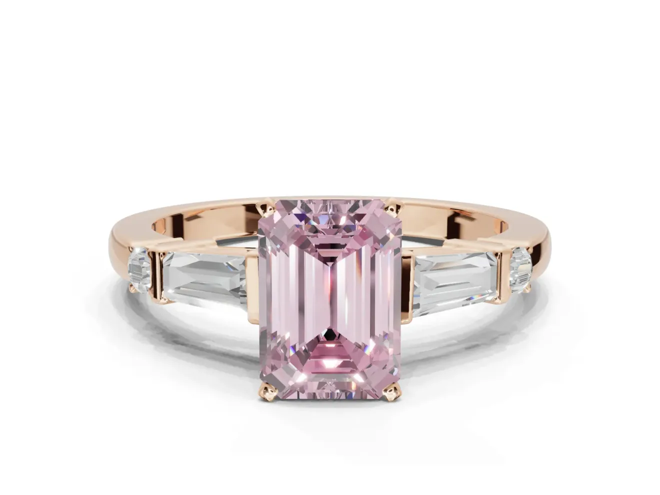 Emerald Cut Tapered Baguette Engagement Ring Setting for a Fancy Pink Lab-Grown Diamond | Rose Gold