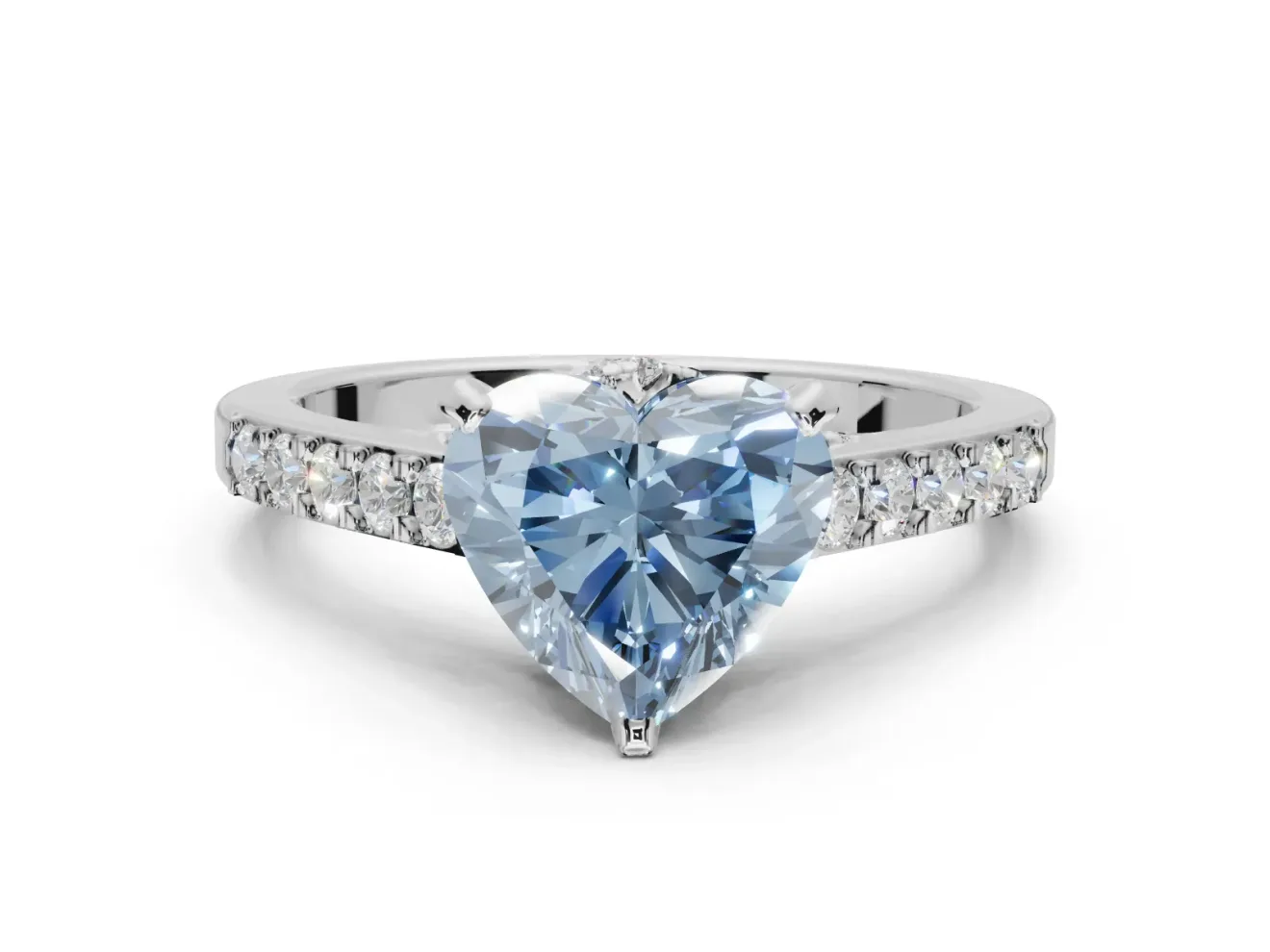 Heart-Shaped Pavé Solitaire Engagement Ring Setting for a Fancy Blue Lab-Grown Diamond | Crossover Gallery | Platinum