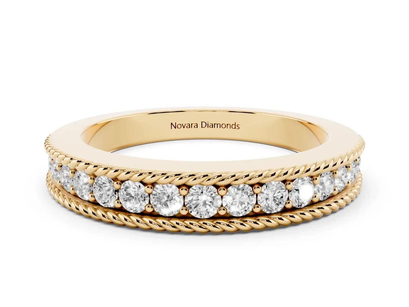 Round Diamond Channel Band Set in Yellow gold with Milgrain Edges