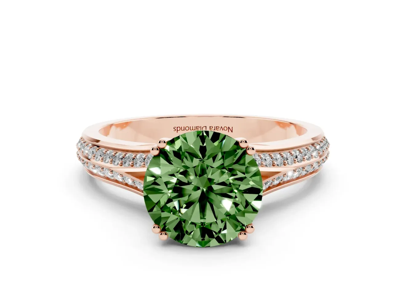 Round Split Shank Engagement Ring Setting for a Fancy Green Lab-Grown Diamond | Rose Gold