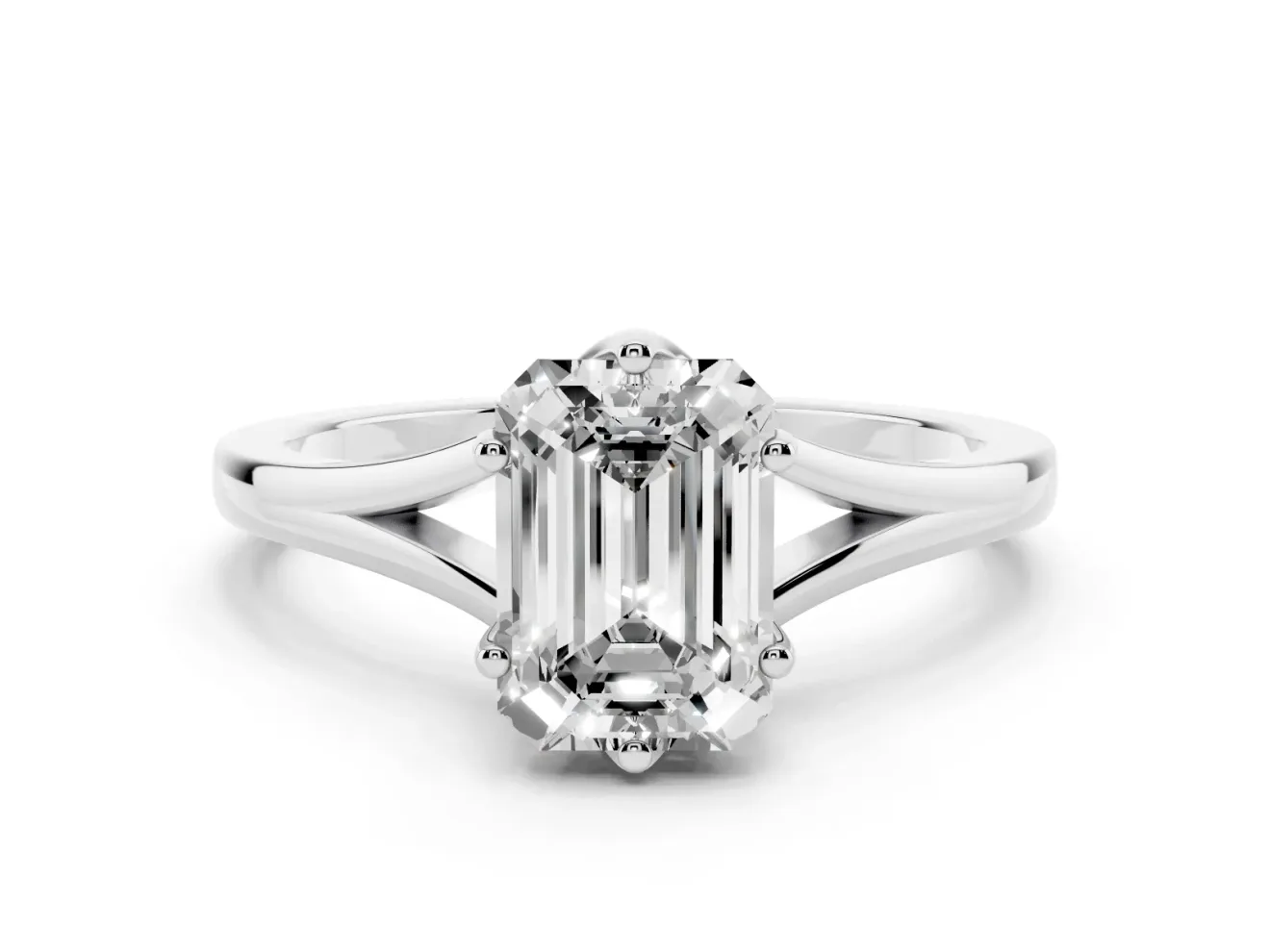 Emerald Cut Split Shank Solitaire Engagement Ring Setting | Plain Polished | White Gold