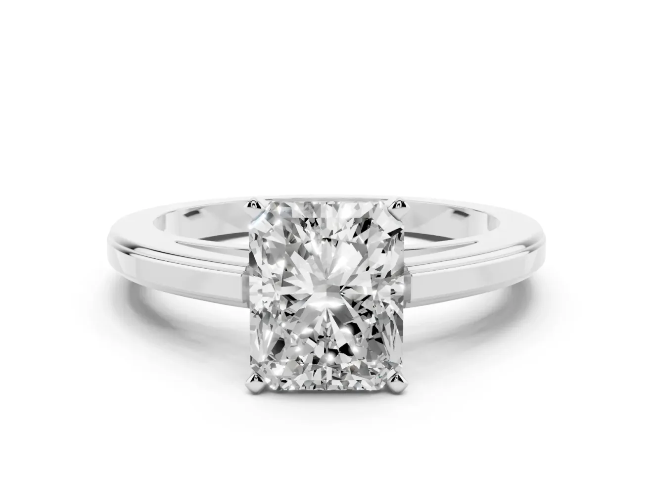 Radiant Cut Diamond Solitaire Ring Set in Silver with Prong Setting and Classic Band
