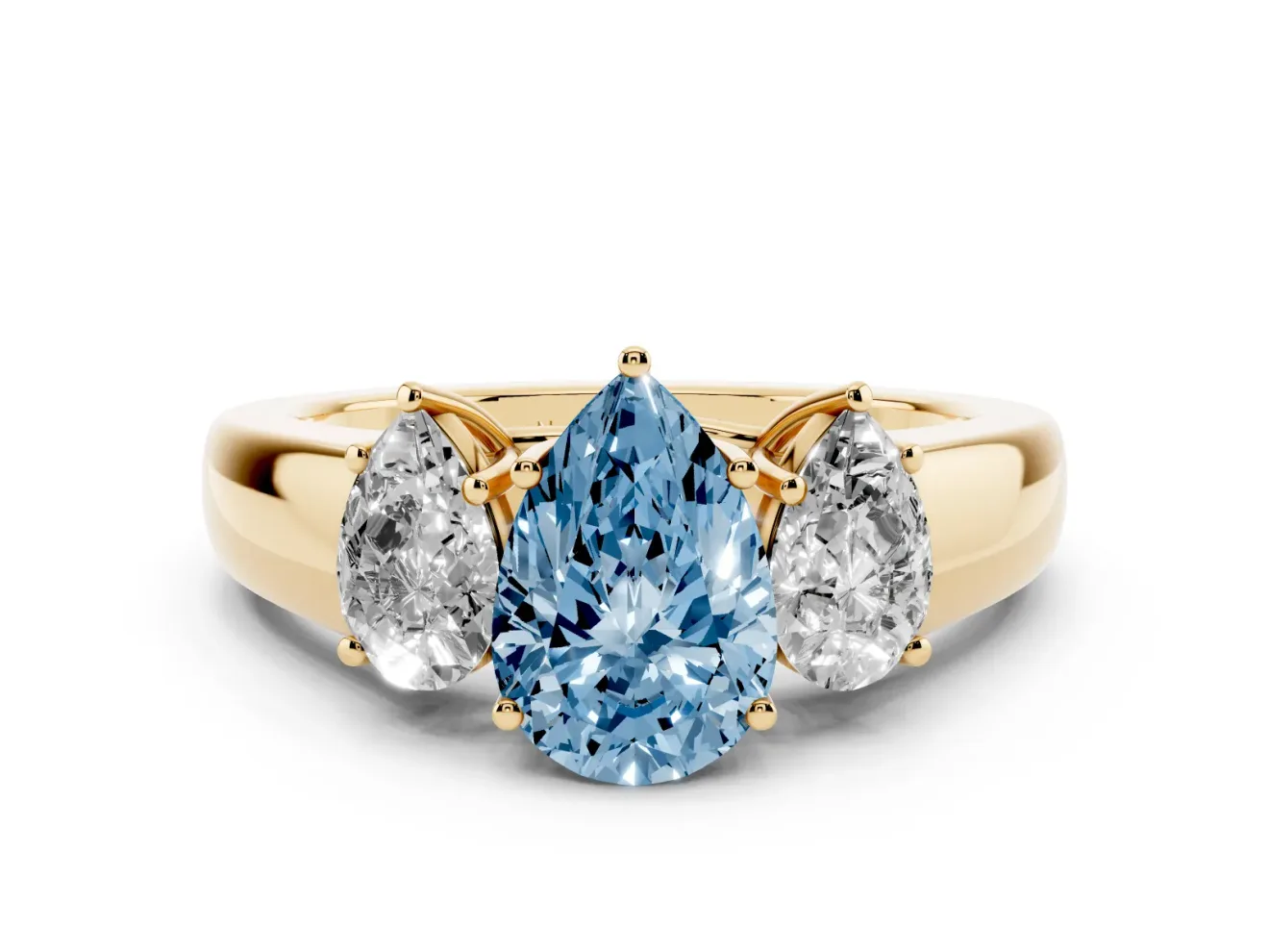Pear-Shaped 3 Stone Engagement Ring Setting for a Fancy Blue Lab-Grown Diamond | Yellow Gold