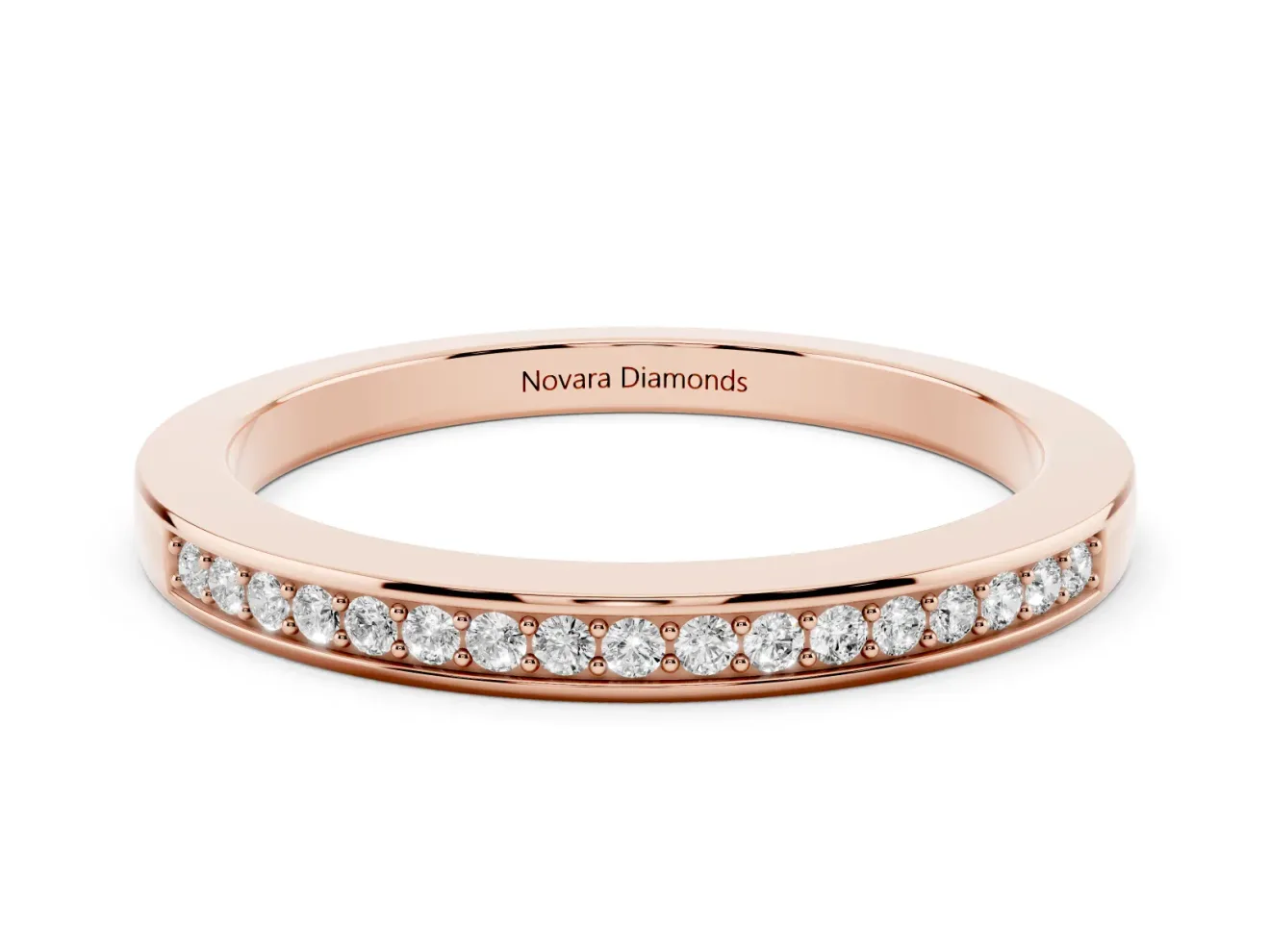 Round Diamond Half Eternity Pavé Band Set in Rose gold with Plain Lower Shank