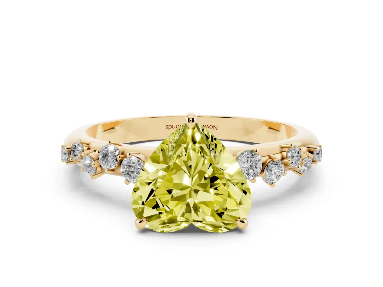 Heart-Shaped Graduated Solitaire Engagement Ring Setting for a Fancy Yellow Lab-Grown Diamond | Yellow Gold