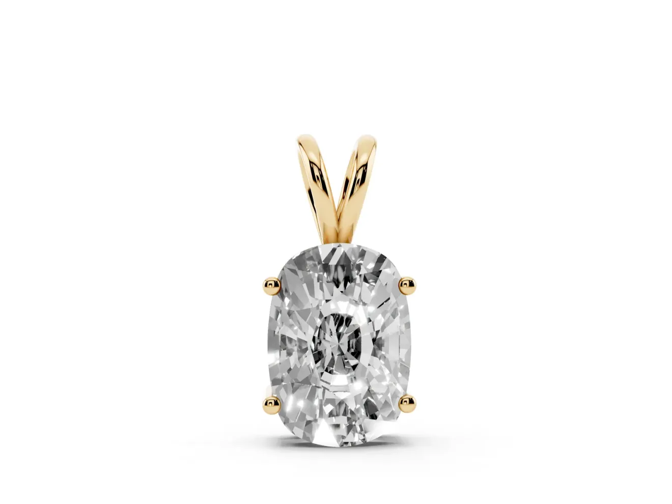 Elongated Cushion Lab-Grown Diamond Solitaire Pendant Necklace | Split Bail | Yellow Gold