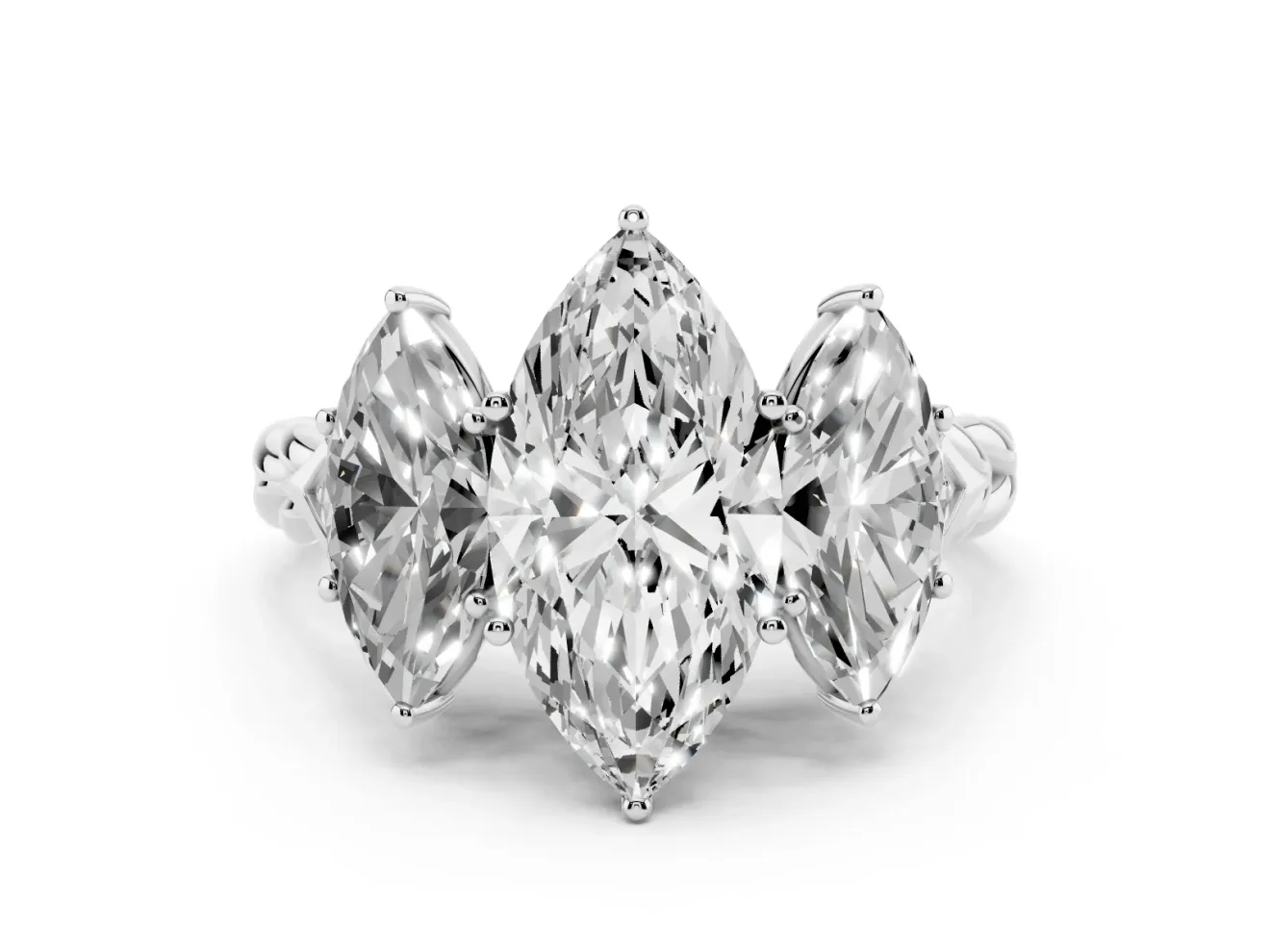 Marquise Cut Diamond Three-Stone Ring Set in Silver with Braided Band