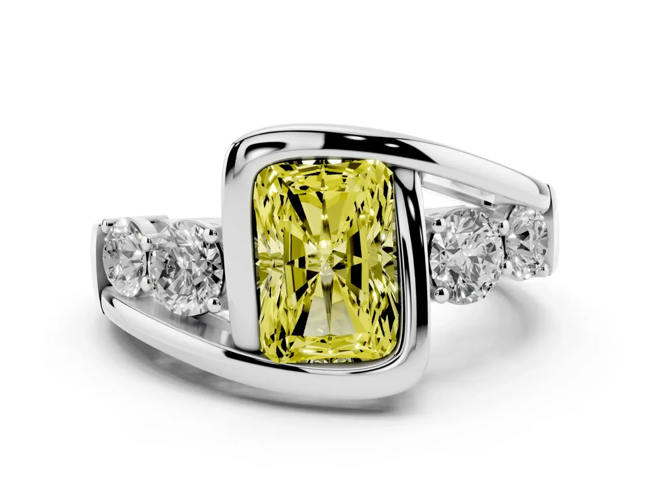 Radiant Cut Bezel Bypass Engagement Ring Setting for a Fancy Yellow Lab-Grown Diamond | White Gold