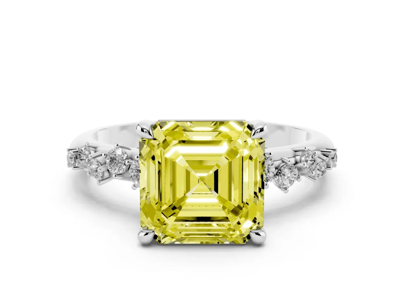 Asscher Cut Graduated Engagement Ring Setting for a Fancy Yellow Lab-Grown Diamond | White Gold