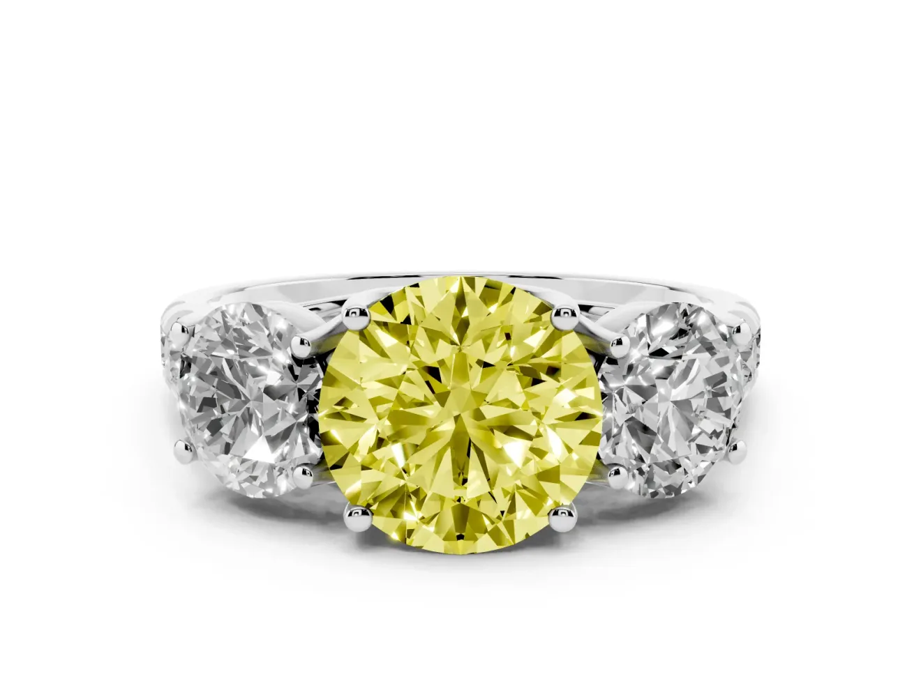 Round Three Stone Engagement Ring Setting for a Fancy Yellow Lab-Grown Diamond | Accented Shoulders | Platinum