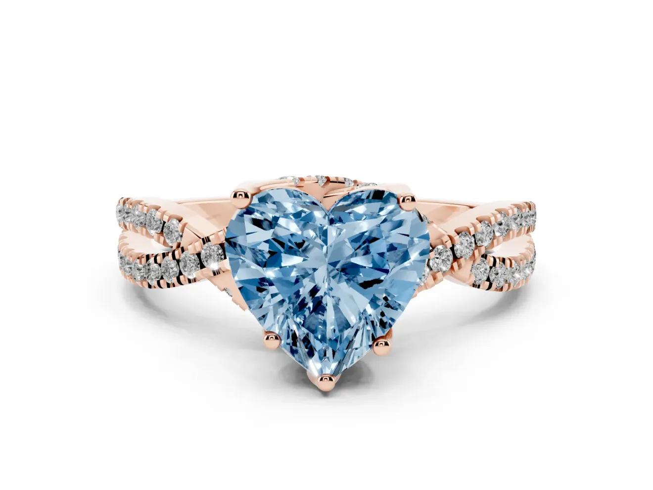 Heart-Shaped Twisted Pave Engagement Ring Setting for a Fancy Blue Lab-Grown Diamond | Split Shank | Rose Gold