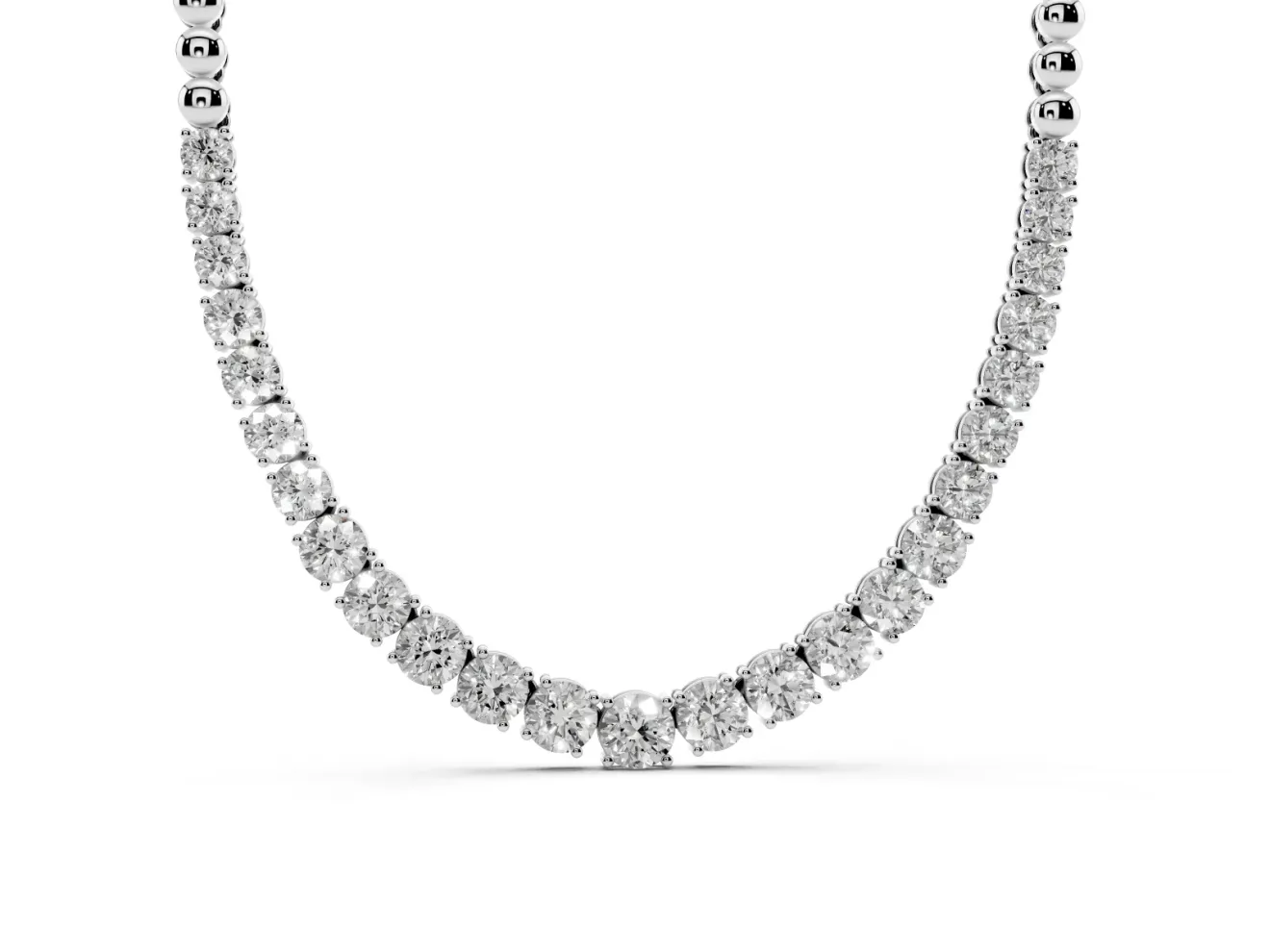 Round Lab-Grown Diamond Graduated Tennis Necklace | Bead Chain Back | Sterling Silver