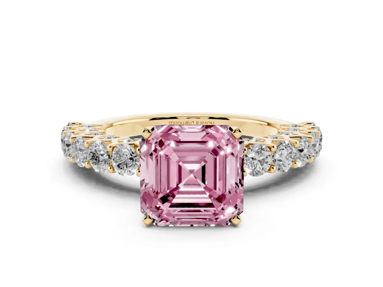 Asscher Cut Shared Prong Engagement Ring Setting for a Fancy Pink Lab-Grown Diamond | Yellow Gold