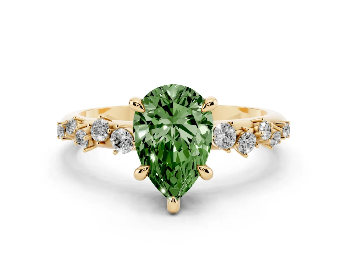 Pear-Shaped Graduated Engagement Ring Setting for a Fancy Green Lab-Grown Diamond | Yellow Gold