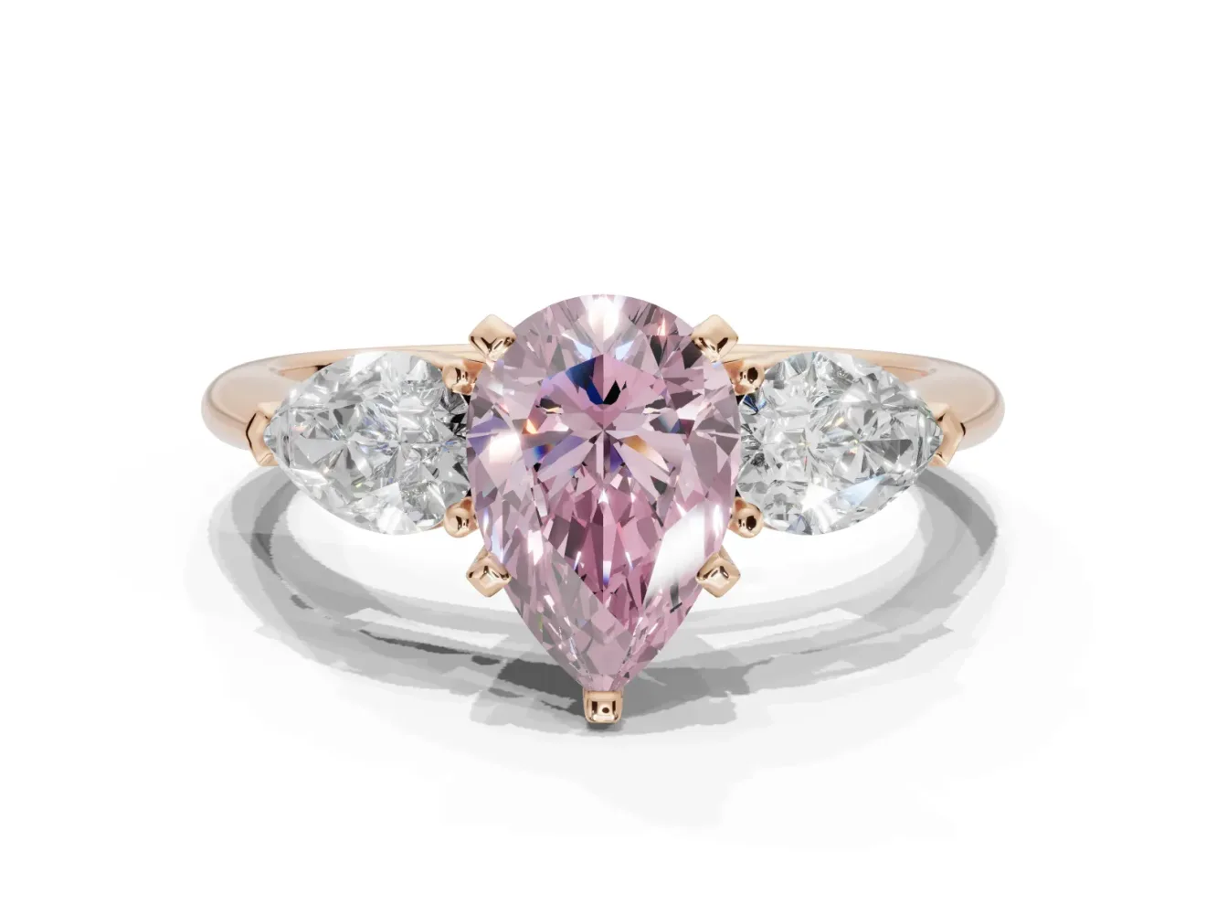 Pear-Shaped 3-Stone Engagement Ring Setting for a Fancy Pink Lab-Grown Diamond | Rose Gold