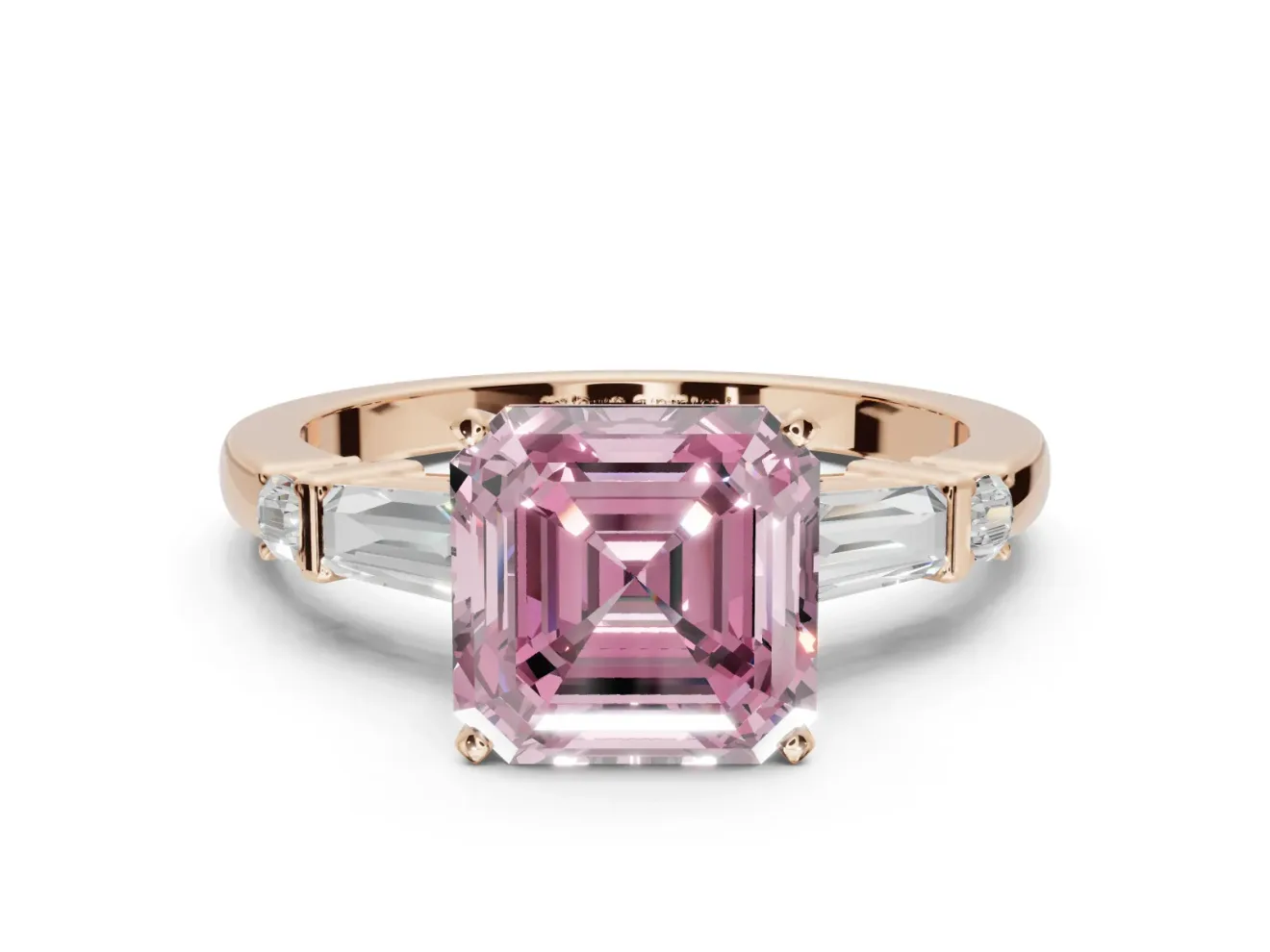 Asscher Cut Tapered Baguette Engagement Ring Setting for a Fancy Pink Lab-Grown Diamond | Rose Gold
