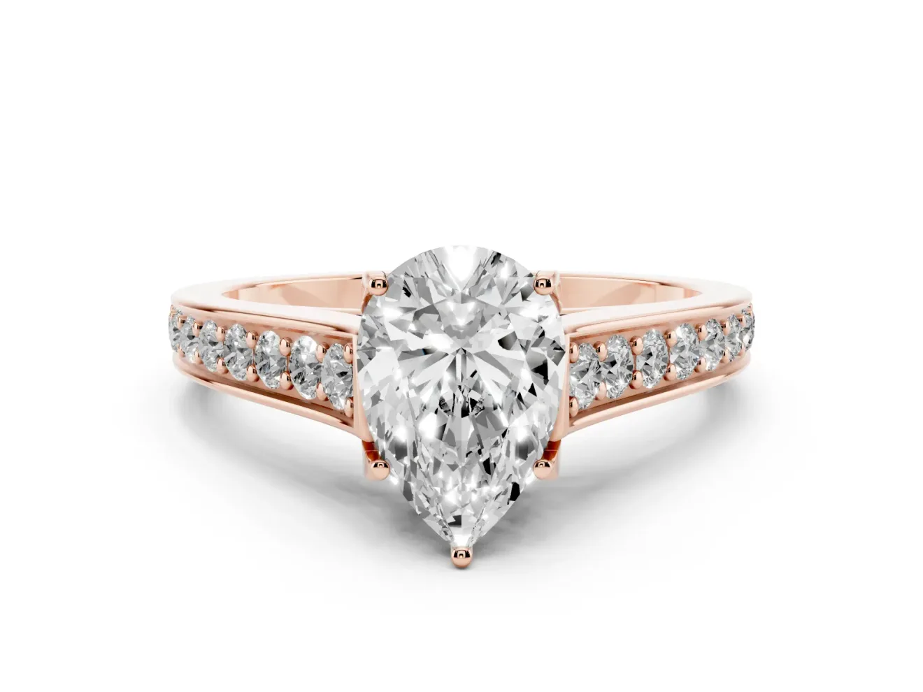 Pear-Shaped Graduated Pavé Solitaire Engagement Ring Setting | Wide Pavé Row Band | Rose Gold