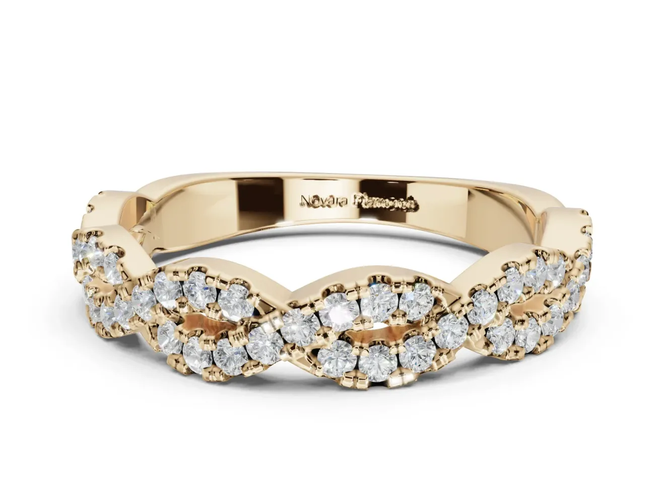Round Lab-Grown Diamond Twisted Pavé Half Eternity Band | Interwoven Strands | Yellow Gold