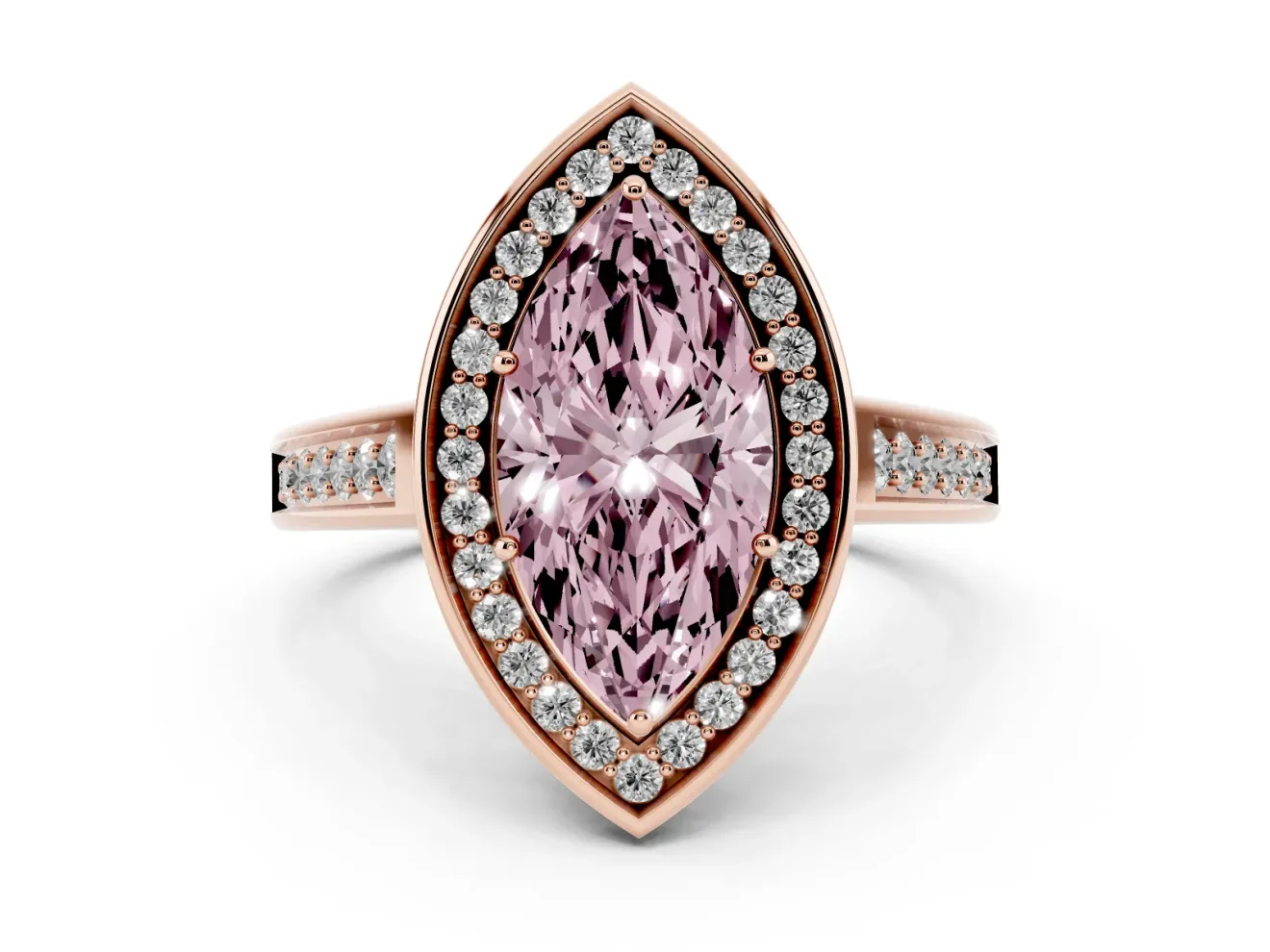 Marquise Rimmed Halo Engagement Ring Setting for a Fancy Pink Lab-Grown Diamond | Rose Gold