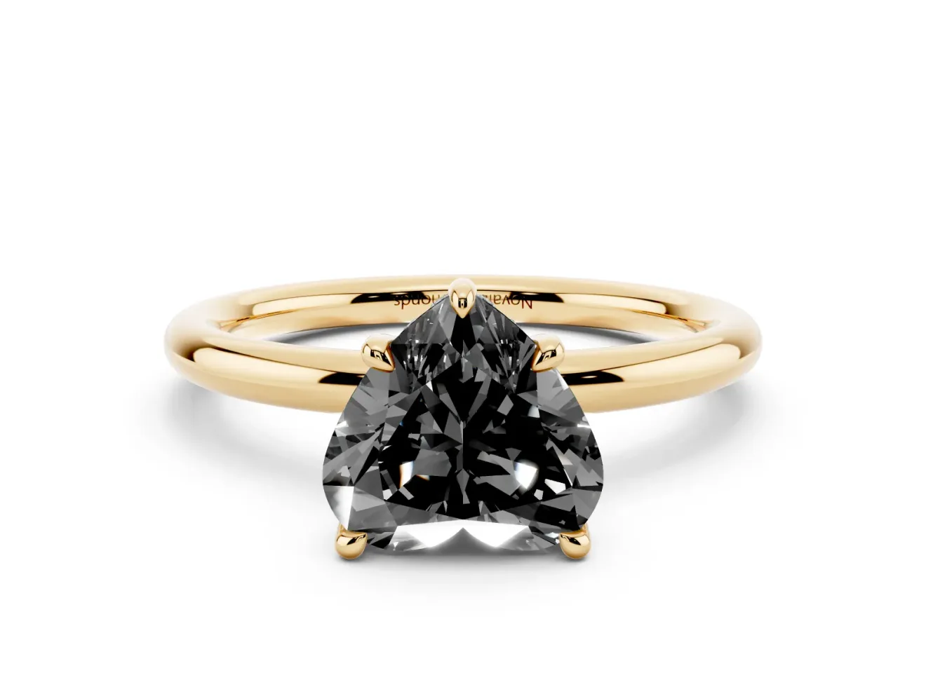 Heart-Shaped Hidden Halo Engagement Ring Setting for a Black Center | Thin Plain Band | Yellow Gold