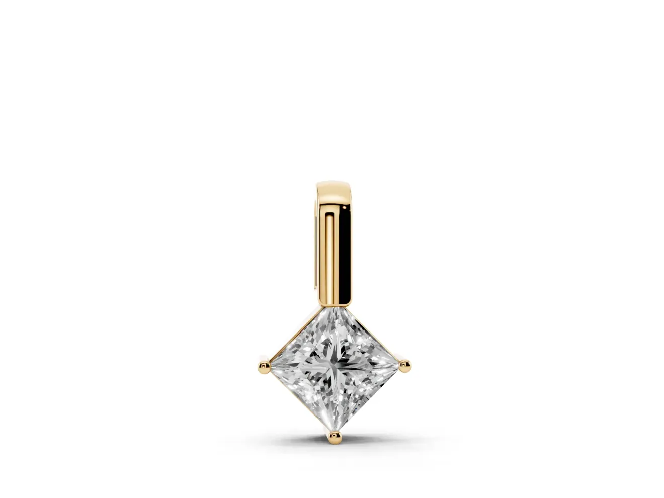 Princess Cut Lab-Grown Diamond Solitaire Pendant Necklace | Tall Bar Bail | Yellow Gold