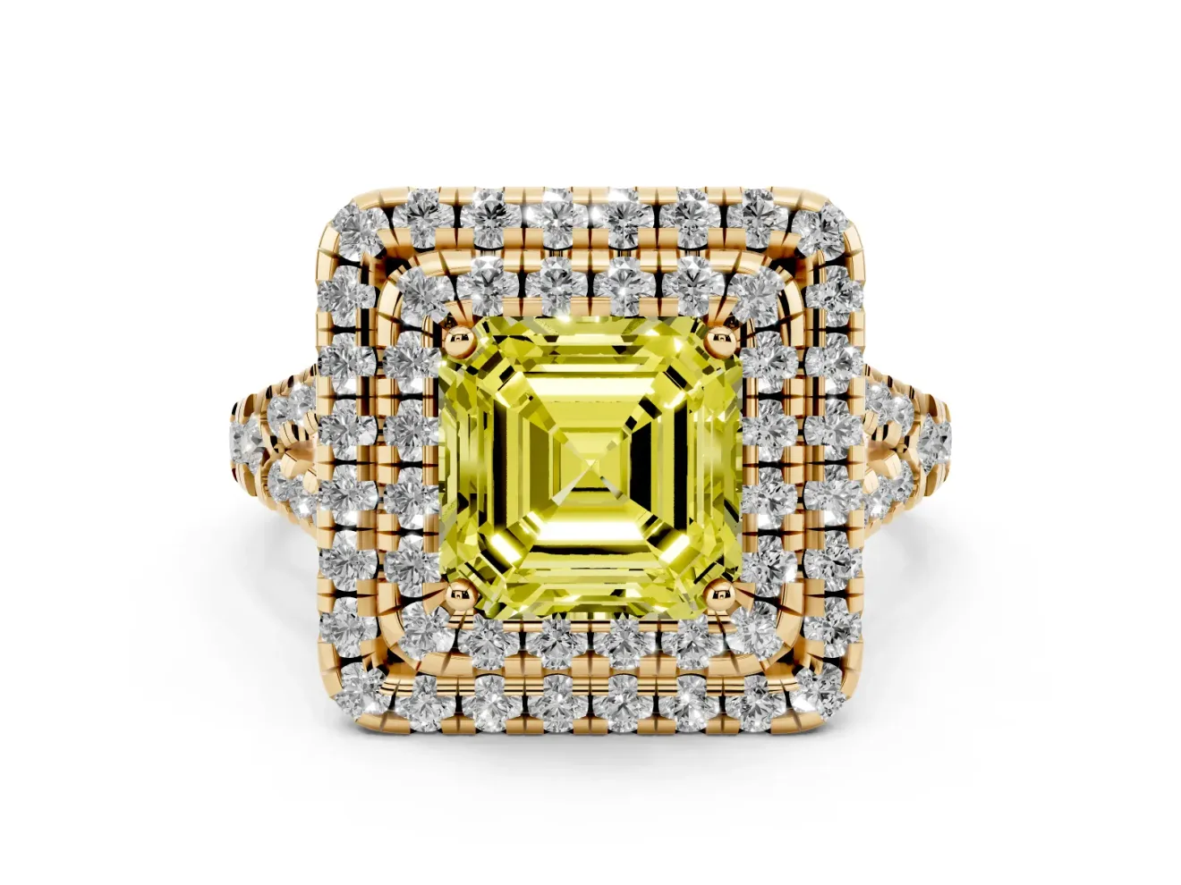 Asscher Cut Halo Split Shank Engagement Ring Setting for a Fancy Yellow Lab-Grown Diamond | Yellow Gold