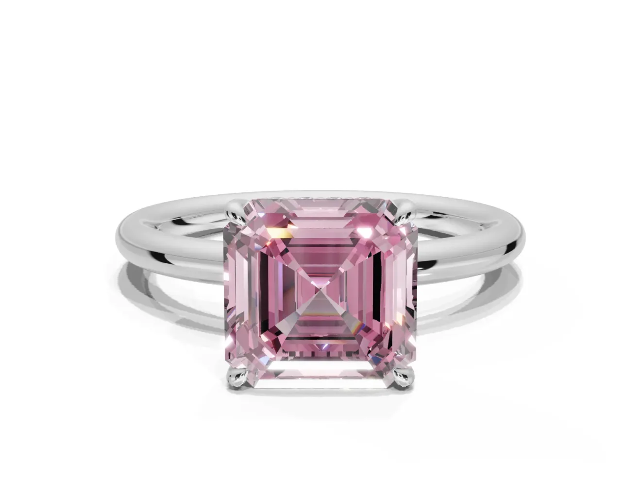 Asscher Cut Hidden Halo Ring Setting for a Fancy Pink Lab-Grown Diamond | Sterling Silver