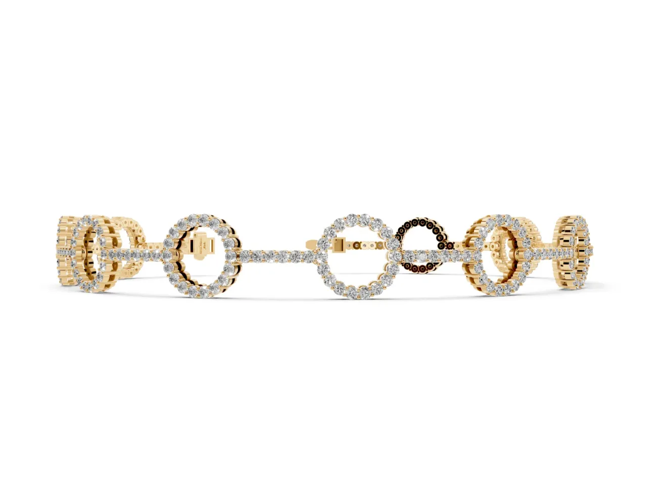Round Lab-Grown Diamond Pavé Circle Link Tennis Bracelet | Stone Bar Links | Yellow Gold