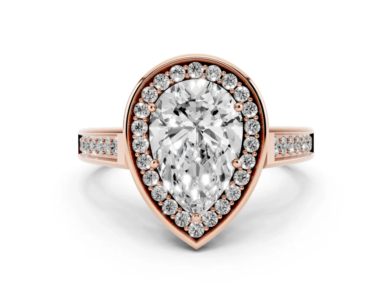 Pear-Shaped Halo Engagement Ring Setting | Polished Outer Rim | Rose Gold