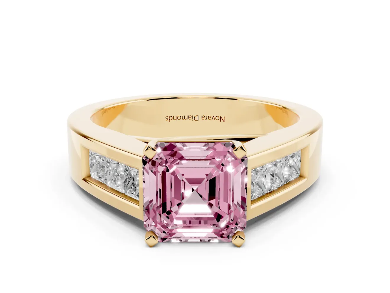 Asscher Cut Channel-Set Engagement Ring Setting for a Fancy Pink Lab-Grown Diamond | Yellow Gold